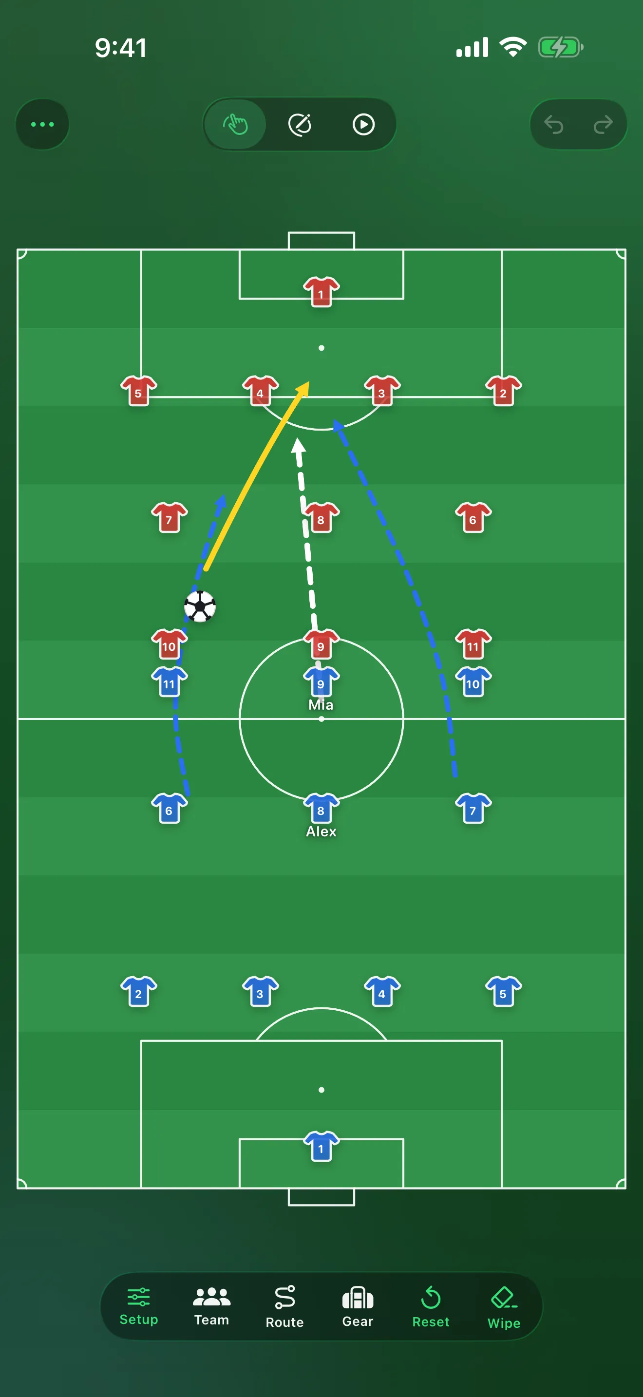 TactiTurf board showing route mode chalking player paths